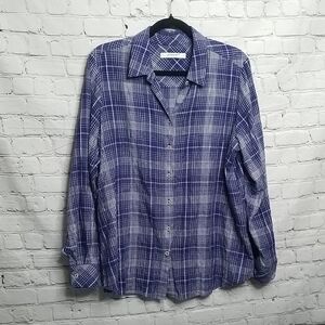 Foxcroft NYC Women's Blue Plaid Buttondown Shirt Size EUC